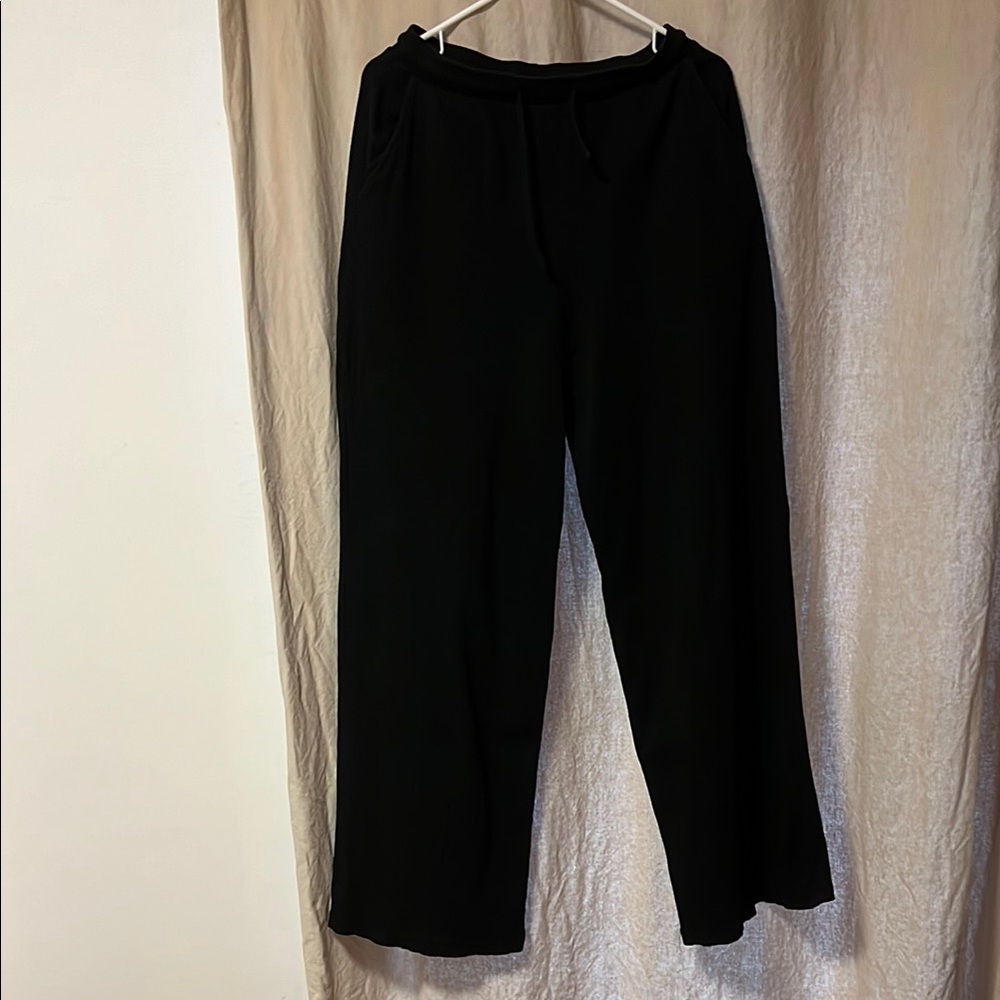 Zara Wide Leg Black Ribbed Drawstring Pants Size Medium